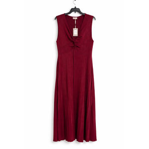 Saiph Burgundy Twist Front Sleeveless Maxi Dress Pleated Made in Italy Size 1X